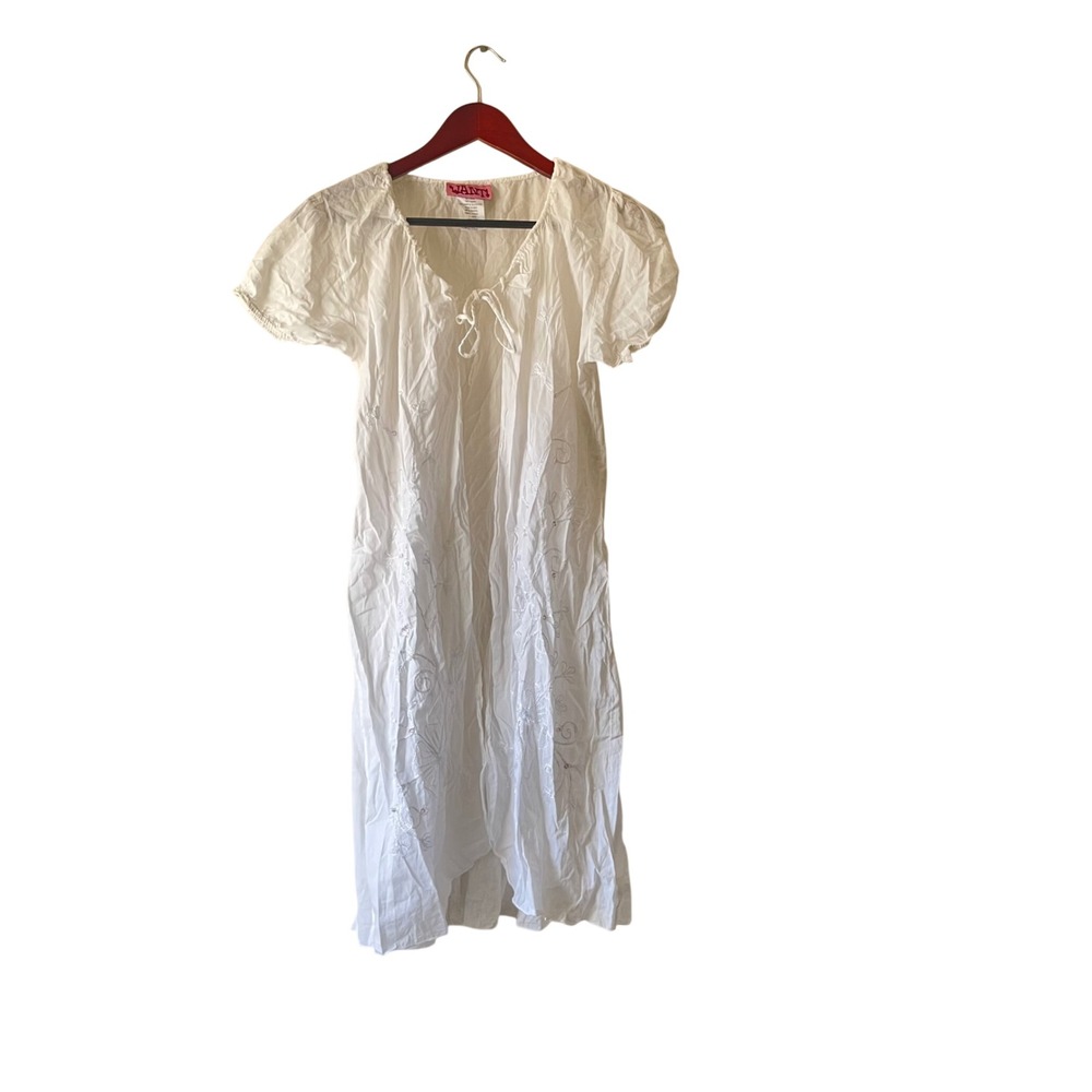 Y2k White Cotton Embroidered Sequin Tie Front Tunic blouse small